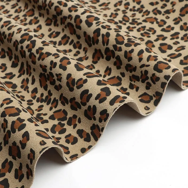 Leopard printet dobbeltsidet ruskind mikrofiber læder